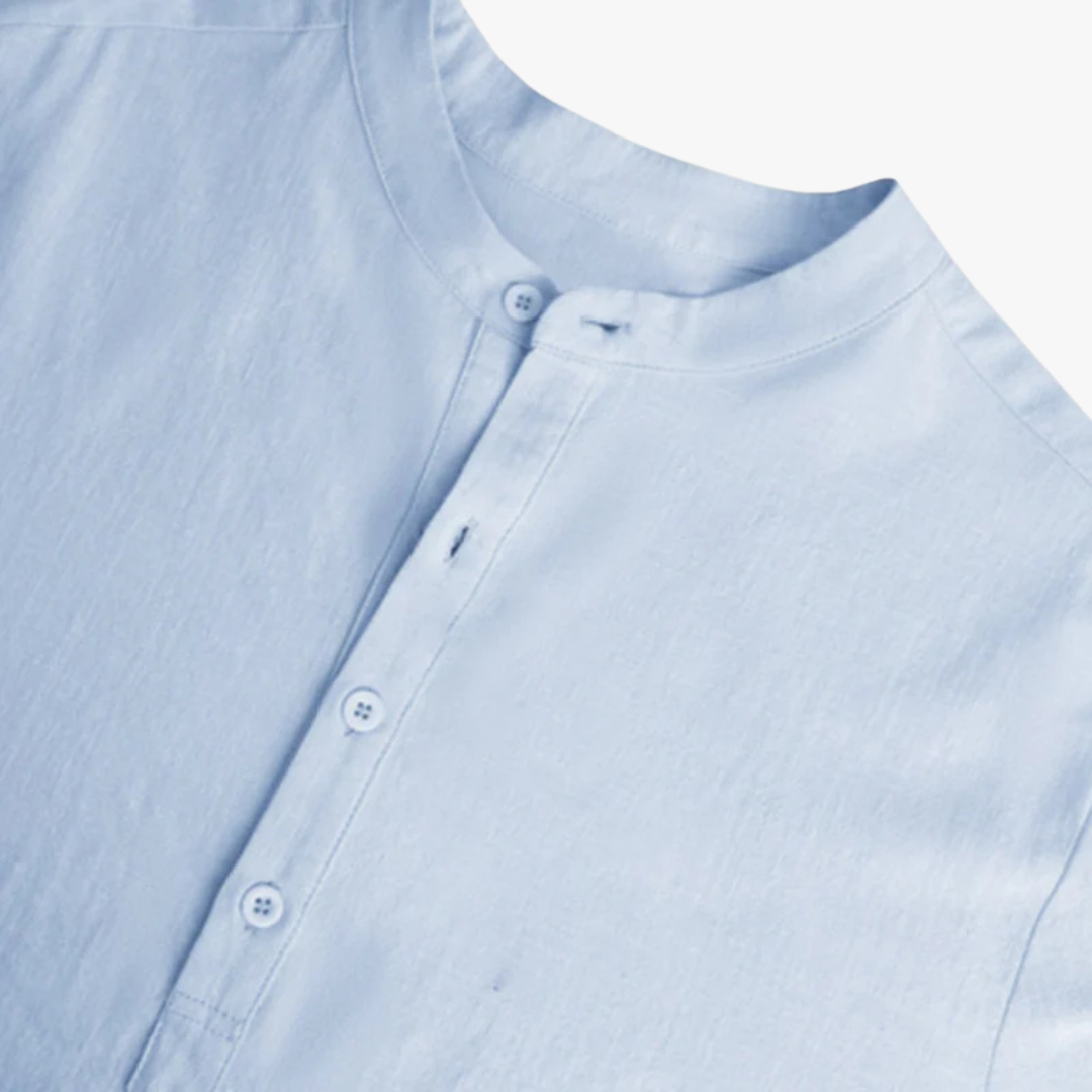 Men's Linen Shirt - Relaxed Fit, Light Blue, Breathable Cotton-Linen Blend, Rollable Sleeves-4