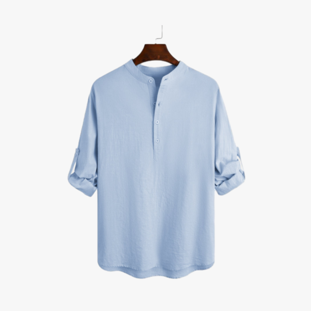 Variant image for Men's Linen Shirt - Relaxed Fit, Light Blue, Breathable Cotton-Linen Blend, Rollable Sleeves-1