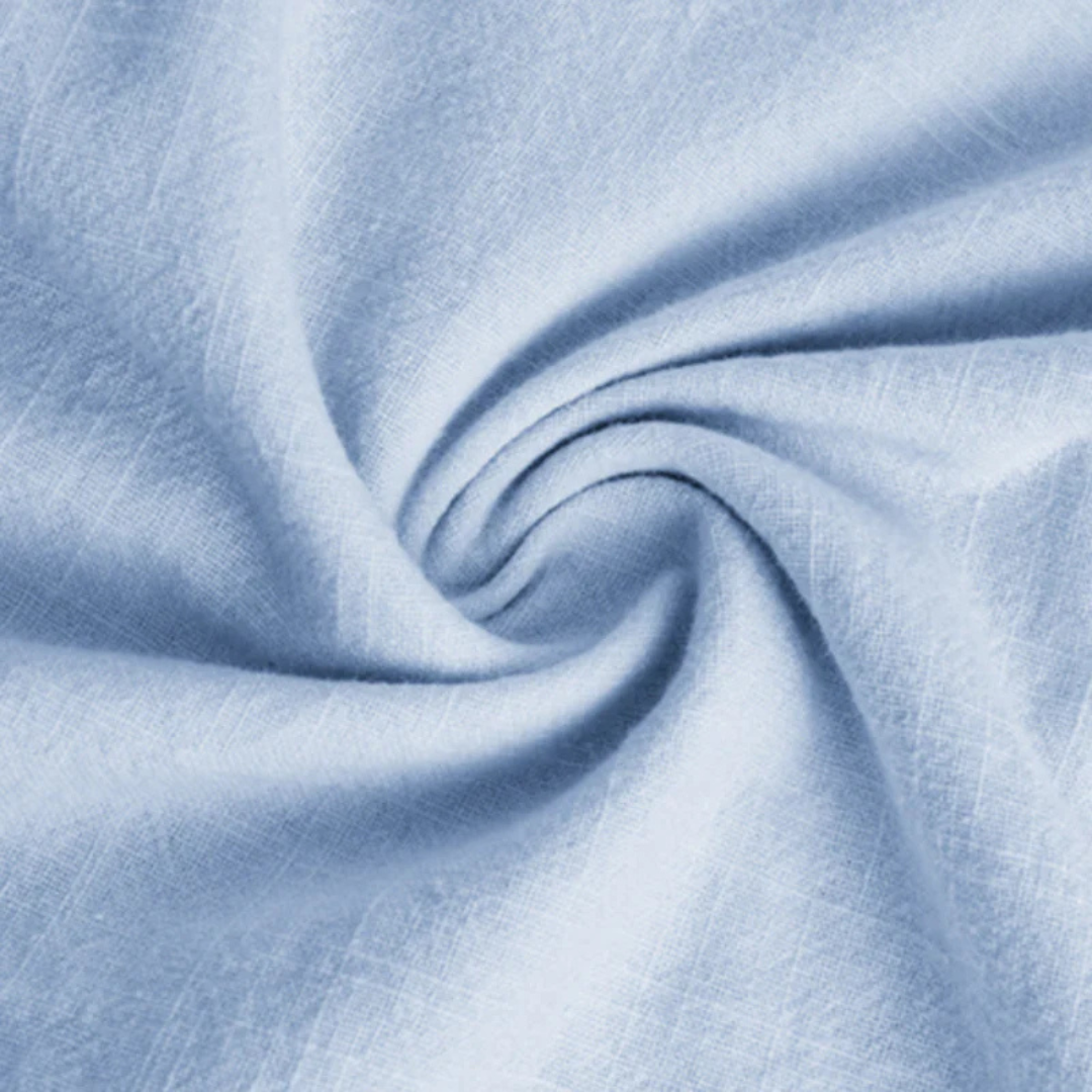 Men's Linen Shirt - Relaxed Fit, Light Blue, Breathable Cotton-Linen Blend, Rollable Sleeves-5