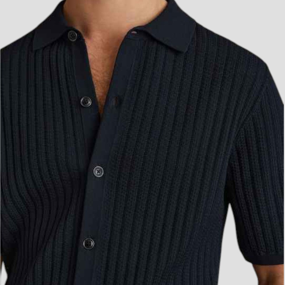 Theo | Men’s Polo Shirt with Ribbed Knit and Button-Down V Collar-4