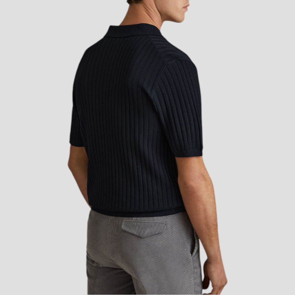 Theo | Men’s Polo Shirt with Ribbed Knit and Button-Down V Collar-5