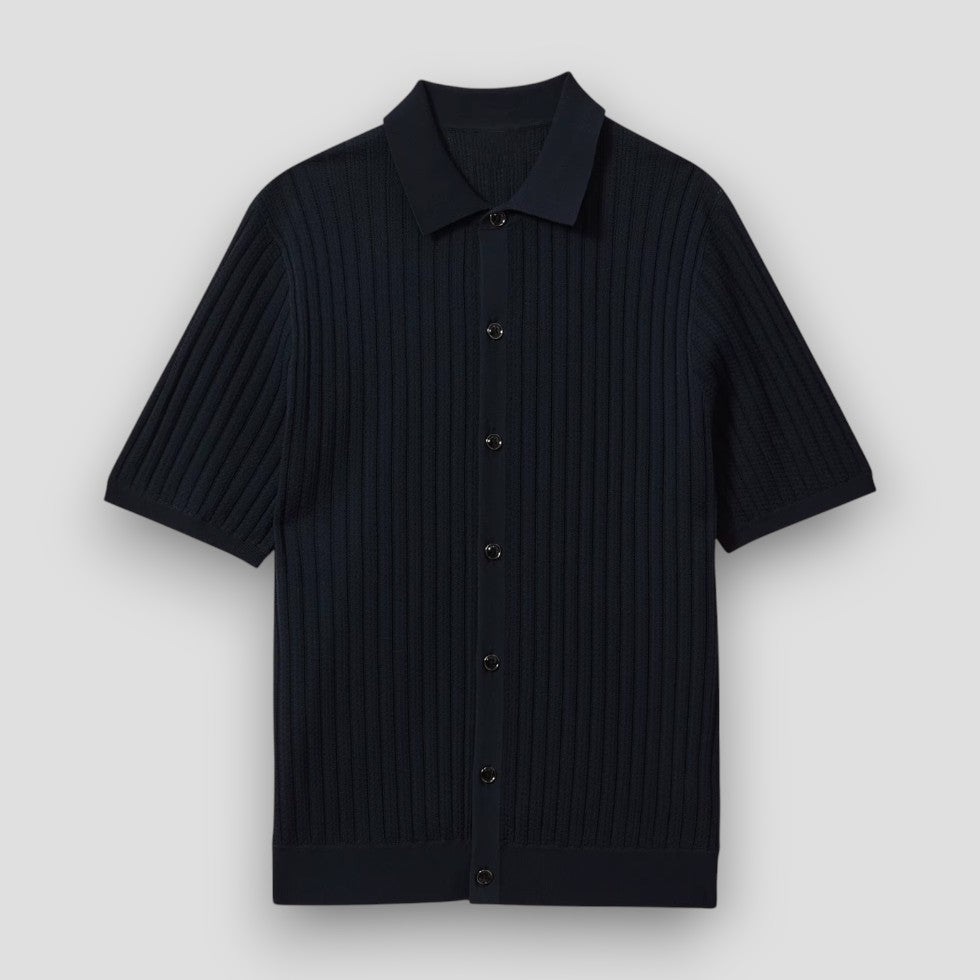 Variant image for Theo | Men’s Polo Shirt with Ribbed Knit and Button-Down V Collar-1